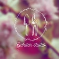 Vector garden emblem and logo design template. Garden studio - vintage illustration with hand drawn elements.