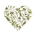 Vector garden heart shape background with olive tree for st valentines day with love symbol