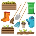 Vector garden tools set isolated on white background. gardening icon for Spring or summer design. realistic cartoon style. shovel