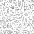 Vector gardening doodle icons background or pattern illustration