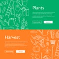 Vector gardening doodle icons horizontal web banners illustration Royalty Free Stock Photo