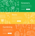 Vector gardening doodle icons horizontal web banners illustration Royalty Free Stock Photo