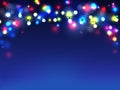 Vector garlands on blue background. Diffuse lights. Royalty Free Stock Photo