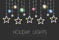 Vector garlang with colorful lamps on transparent background. Glowing star shape. Holiday string of lights Royalty Free Stock Photo
