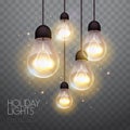 Vector garlang of gold lamps on transparent background. Holiday string of lights illustration