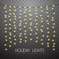 Vector garlang of gold or yellow lamps on transparent background. Holiday string of lights illustration