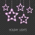 Vector garlang with pink lamps on transparent background. Glowing star shape. Holiday string of lights Royalty Free Stock Photo