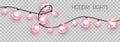 Vector garlang of pink lamps on transparent background. Holiday string of lights vector illustration