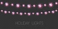 Vector garlang of pink lamps on transparent background. Holiday string of lights illustration