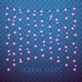 Vector garlang of pink lamps on transparent blue background. Holiday string of lights illustration