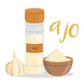 Vector garlic illustration isolated in cartoon style. Spanish name Royalty Free Stock Photo