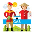 Vector Gas pipeline Russia - China. Flat style colorful Cartoon illustration.