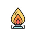 Vector gas stove, oil burner flat color line icon.