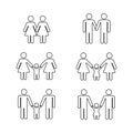 Vector gay family thin line icons white Royalty Free Stock Photo