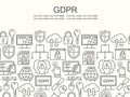 Vector GDPR - General Data Protection Regulation seamless pattern with line style icons. Web Privacy and security black on white b Royalty Free Stock Photo
