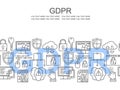 Vector GDPR - General Data Protection Regulation seamless pattern with line style icons. Web Privacy and security black on white b Royalty Free Stock Photo