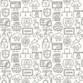 Vector GDPR - General Data Protection Regulation seamless pattern with line style icons. Web Privacy and security black on white b Royalty Free Stock Photo