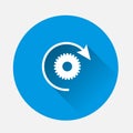Vector gear icon and arrow. Workflow symbol  on blue background. Flat image with long shadow Royalty Free Stock Photo