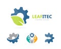 Vector of gear and leaf logo combination. Mechanic and eco symbol or icon. Unique organic factory and industrial