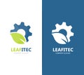 Vector of gear and leaf logo combination. Mechanic and eco symbol or icon. Unique organic factory and industrial