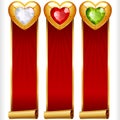 Vector Gem Hearts and Red Ribbons vertical Banners set