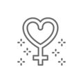 Gender female symbol, feminism, women power line icon.