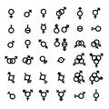 Vector Gender symbol set. Sexual human identity illustration. Bigender, agender, neutrois, asexual, lesbian, homosexual