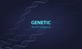 Vector genetic abstract banner template. Neon color glowing illustration. Gene dna spiral with text on dark blue background.