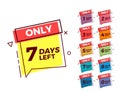 Vector geometric bubble shape tags on different colors with number of days left