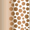 Vector geometric golden polka dots with vertical lines seamless pattern background Royalty Free Stock Photo