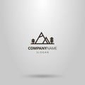 Vector geometric horizontal line art logo of two mountains and coniferous trees next to them