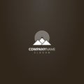 Vector geometric logo of three mountains and round rays of the sun Royalty Free Stock Photo