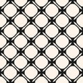 Vector geometric monochrome seamless pattern with curved grid, mesh, net Royalty Free Stock Photo
