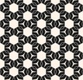 Modern seamless pattern with simple shapes, hexagons, rhombuses, triangles. Abstract monochrome geometrical floral ornament.