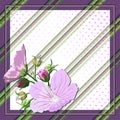 Vector geometric pattern, diagonal stripe with pink flowers close-up a of on a white-violet background, for fabric design, tile,