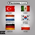 Vector geometric polygonal world flag collection. Royalty Free Stock Photo