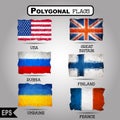 Vector geometric polygonal world flag collection. Royalty Free Stock Photo