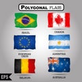 Vector geometric polygonal world flag collection. Royalty Free Stock Photo