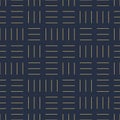 Vector geometric seamless dash pattern - goldish striped rich texture. Stylish blue background