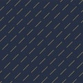 Vector geometric seamless diagonal dash pattern - goldish striped rich texture. Stylish blue background