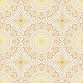 Vector geometric seamless festive pattern with golden mandalas and stars