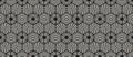 Vector geometric seamless pattern. Abstract black and white texture with hexagonal grid, curved lines, circles, flower silhouettes Royalty Free Stock Photo