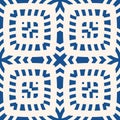Vector geometric seamless pattern. Abstract blue and white ethnic style texture Royalty Free Stock Photo