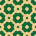 Vector geometric seamless pattern with carved shapes. Dark green and tan color Royalty Free Stock Photo