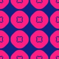 Vector geometric seamless pattern with circles, squares. Magenta and navy blue Royalty Free Stock Photo
