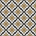 Vector geometric seamless pattern with diamonds. Gold, black and white ornament Royalty Free Stock Photo