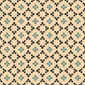 Vector geometric seamless pattern. Folk ornament. Black, green and tan colors Royalty Free Stock Photo