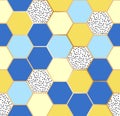 Vector geometric seamless pattern with hexagonal honey comb shapes in pastel colors in golden structure Royalty Free Stock Photo