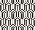 Vector geometric seamless pattern with hexagons, lines. Black and white texture Royalty Free Stock Photo