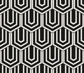 Vector geometric seamless pattern with hexagons, lines. Black and white texture Royalty Free Stock Photo